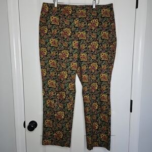 Talbots Paisley Curvy Ankle Pant Womens Size 16 Navy Colorful Print Stretch